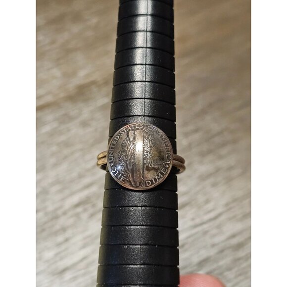 1943 Liberty Dime Ring Sterling Silver Band Size 10- 2.43g - Picture 1 of 6